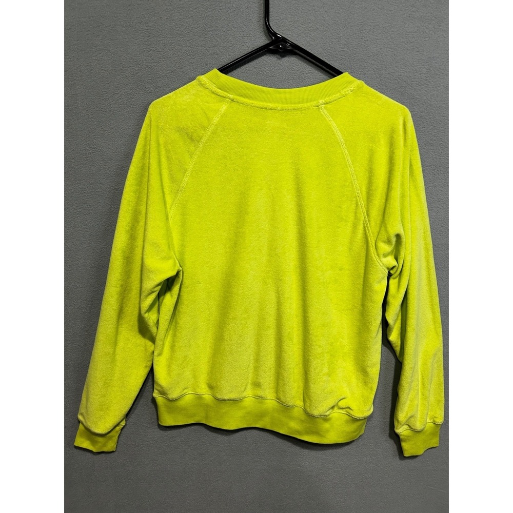 Old Navy Women Size Medium Neon Green Velour Crewneck Sweatshirt Pullover - Picture 2 of 6